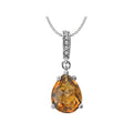 Luxora 14K White Gold Pear Shaped Citrine Gemstone Pendant with Diamond Accents