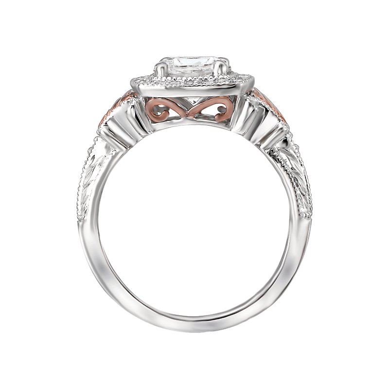 Glemera Two-Tone Halo Semi-Mount Diamond Ring in 14kt White and Rose Gold