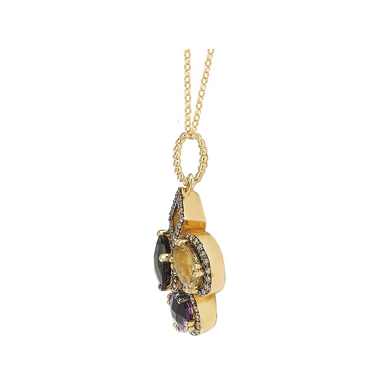 Luxora 14K Yellow Gold Multi-Colored Gemstone Fashion Pendant with Brown Diamond Halos