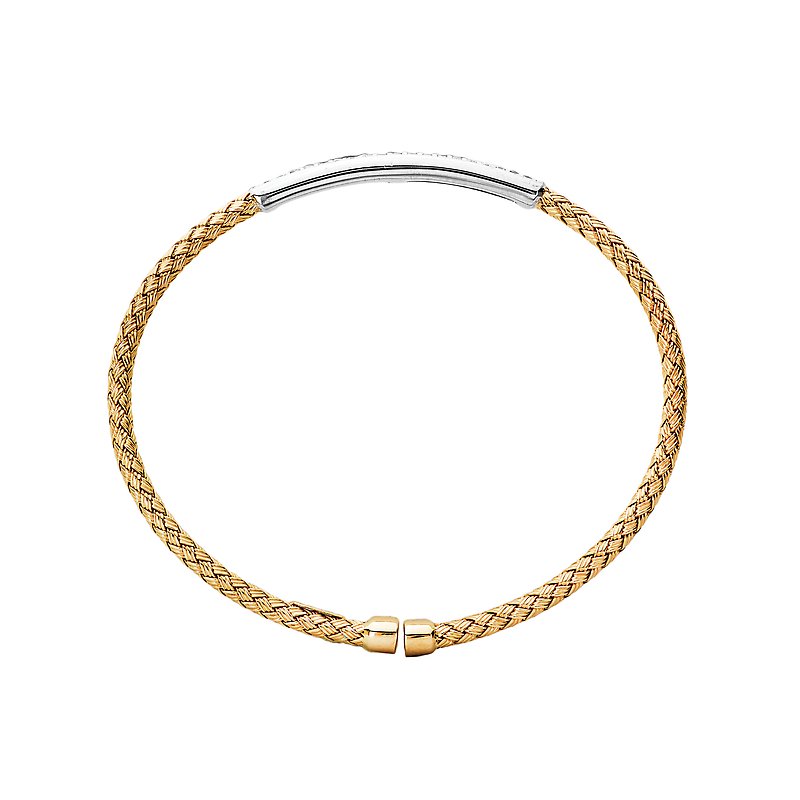 Luxora Ladies Fashion Diamond Bar Cuff Bracelet - 14kt Yellow Gold Italian Wave Bangle with Round Diamonds