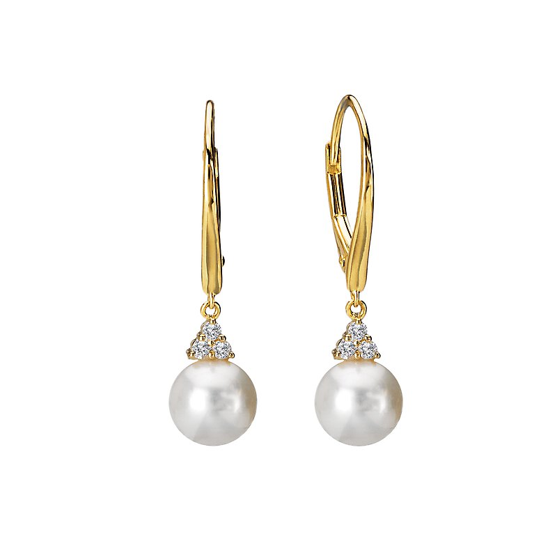 Luxora 14K Yellow Gold Freshwater Pearl Diamond Accent Earrings
