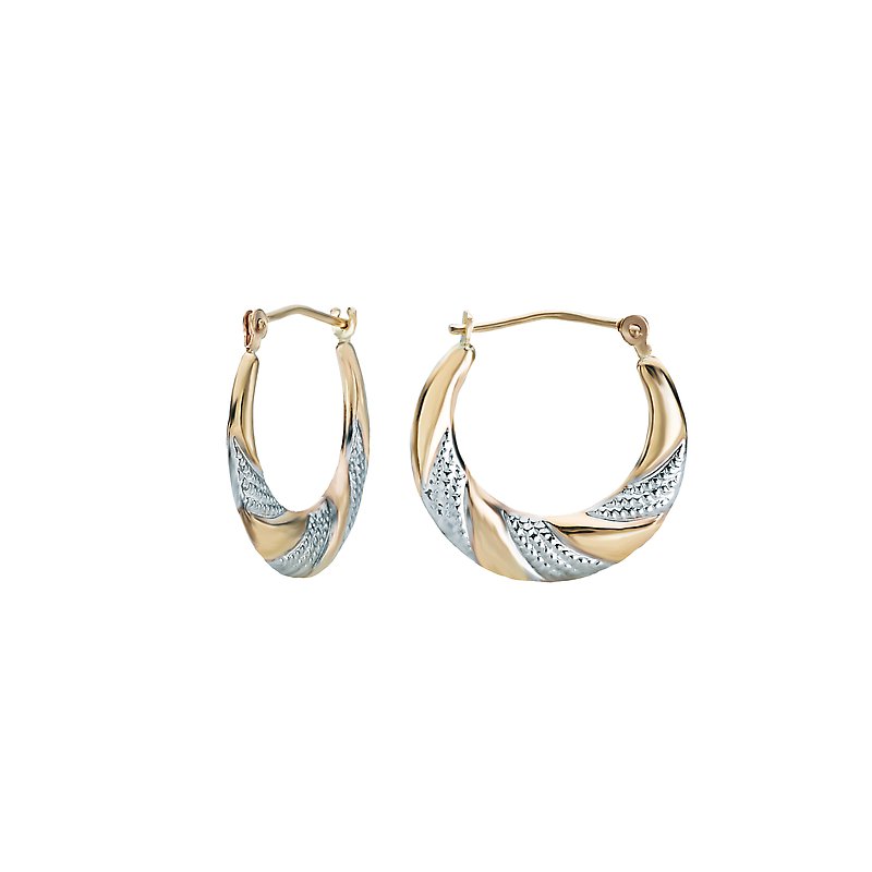 Luxora 14kt Yellow and White Gold Swirl Hoop Earrings with Diamond Cut Accents