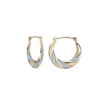 Luxora 14kt Yellow and White Gold Swirl Hoop Earrings with Diamond Cut Accents