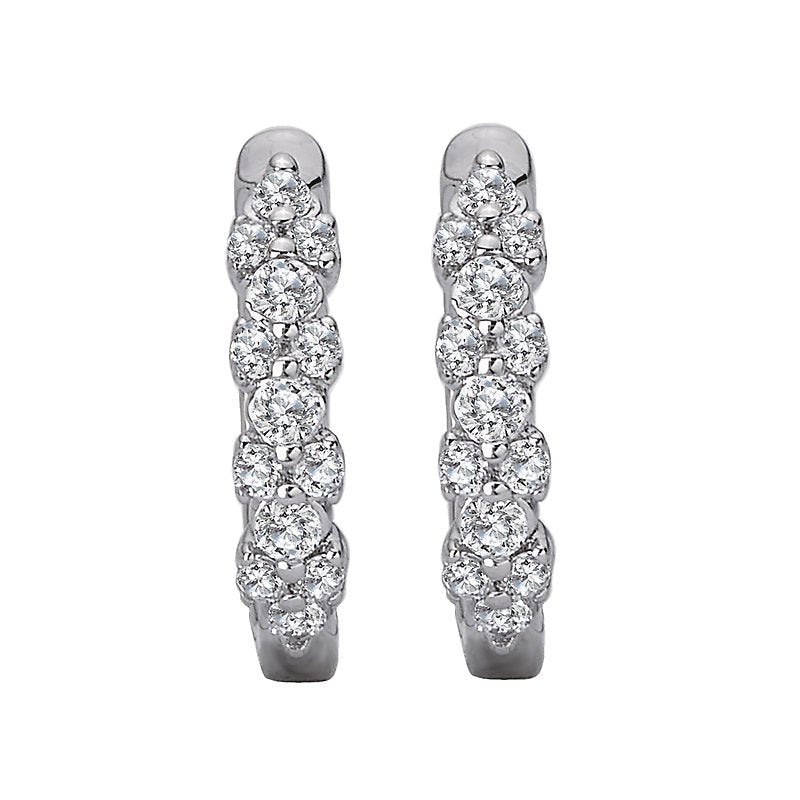 Luxora Diamond Huggie Hoop Earrings | 14K White Gold Round Cut Diamond Earrings