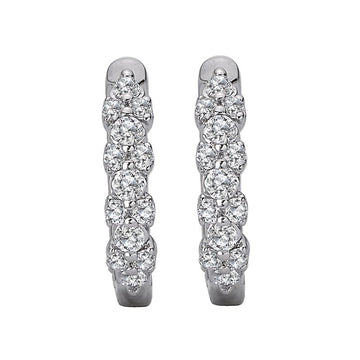 Luxora Diamond Huggie Hoop Earrings | 14K White Gold Round Cut Diamond Earrings