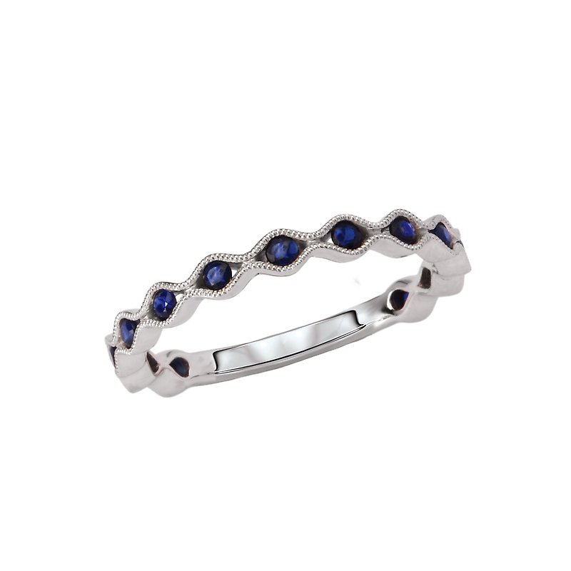Luxora Ladies Fashion Sapphire Ring - 14K White Gold Scalloped Design