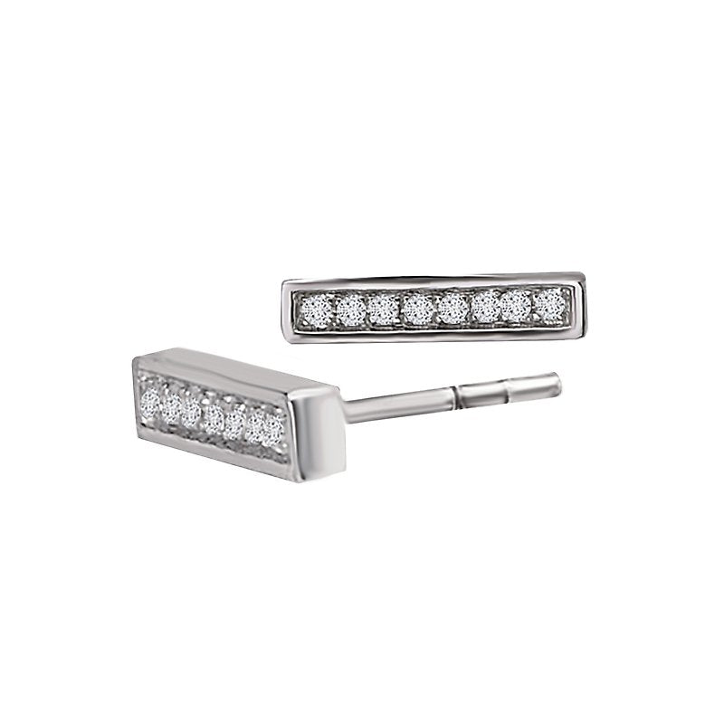 Luxora 14kt White Gold Diamond Bar Earrings | Round Cut Studs