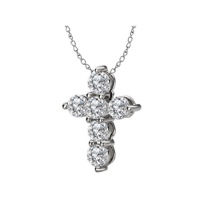 Luxora Diamond Cross Pendant | 14K White Gold Round Religious Pendant