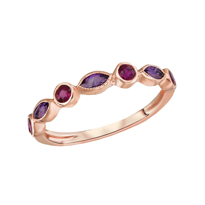 14k Rose Gold Ruby and Amethyst Luxora Ladies Fashion Ring