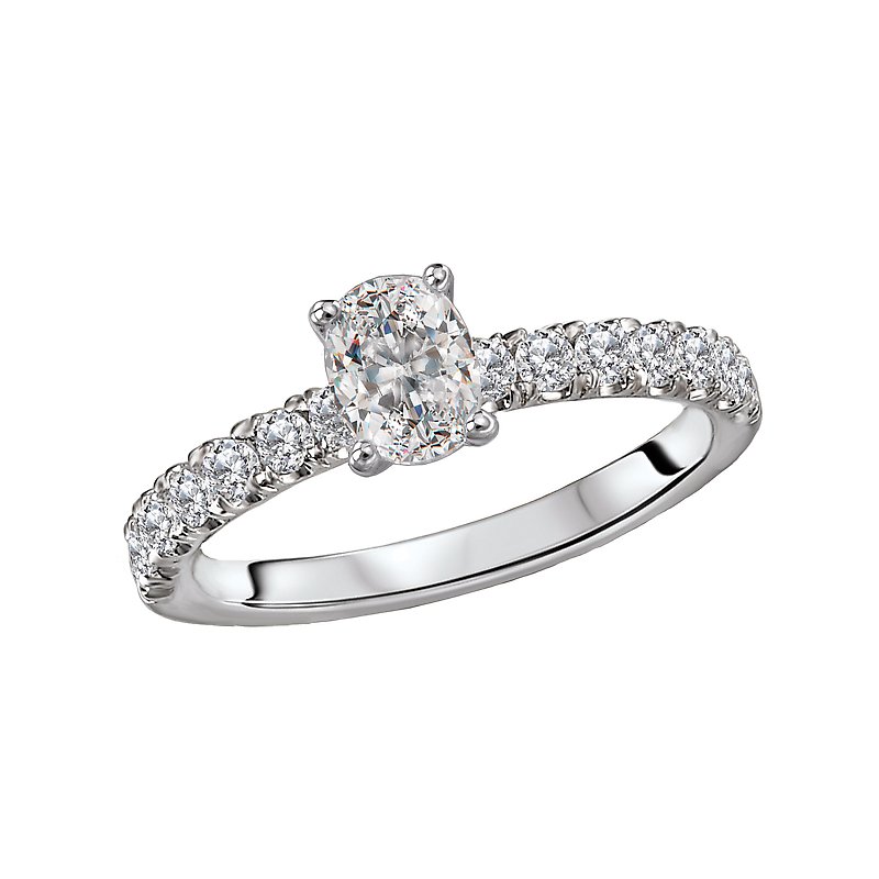 Glemera Diamond Solitaire Engagement Ring in 14K White Gold with Oval Center Diamond Setting