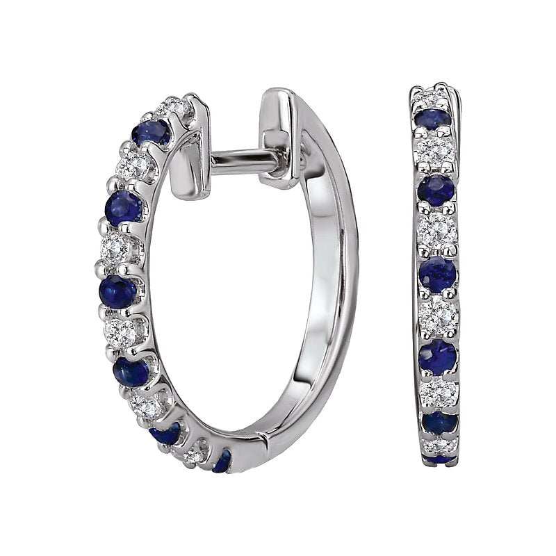 Luxora Diamond and Sapphire Hoop Earrings in 14K White Gold