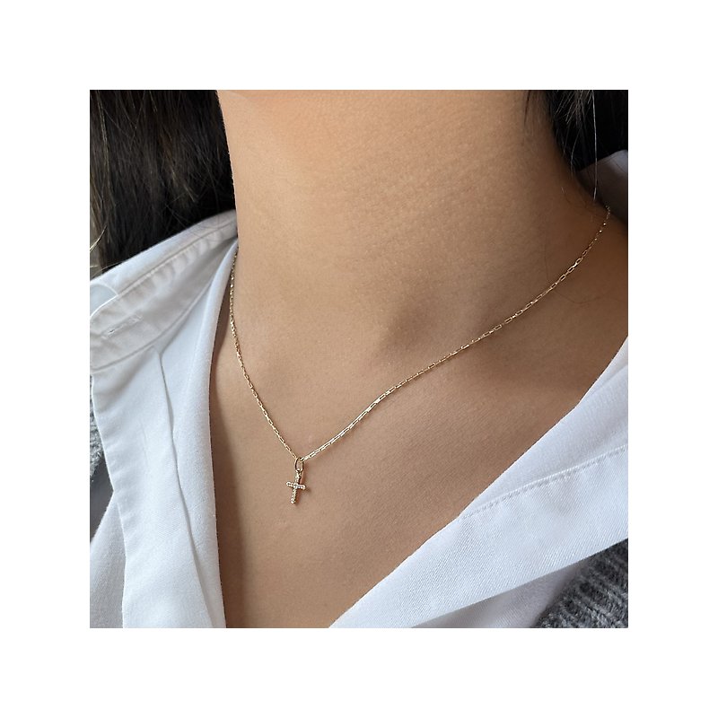 14K Yellow Gold Diamond Cross Fashion Necklace - Luxora Essential Collection
