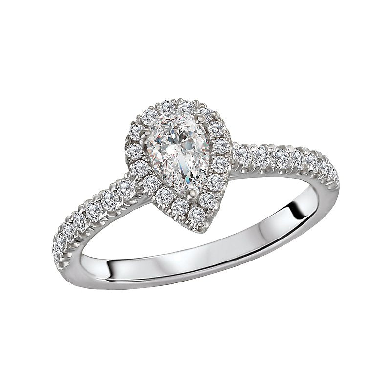Glemera Halo Diamond Semi-Mount Engagement Ring | 14K White Gold Pear Shape