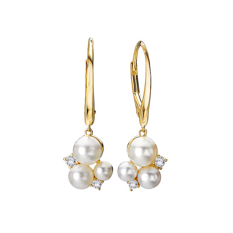 Luxora 14kt Diamond and Pearl Dangle Earrings - Lever-back Style