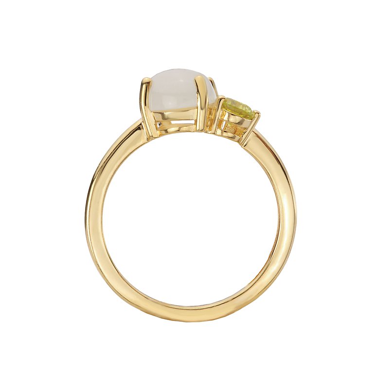Luxora 14K Yellow Gold Oval Moonstone and Peridot Ladies Fashion Ring with Brown Diamond Accent