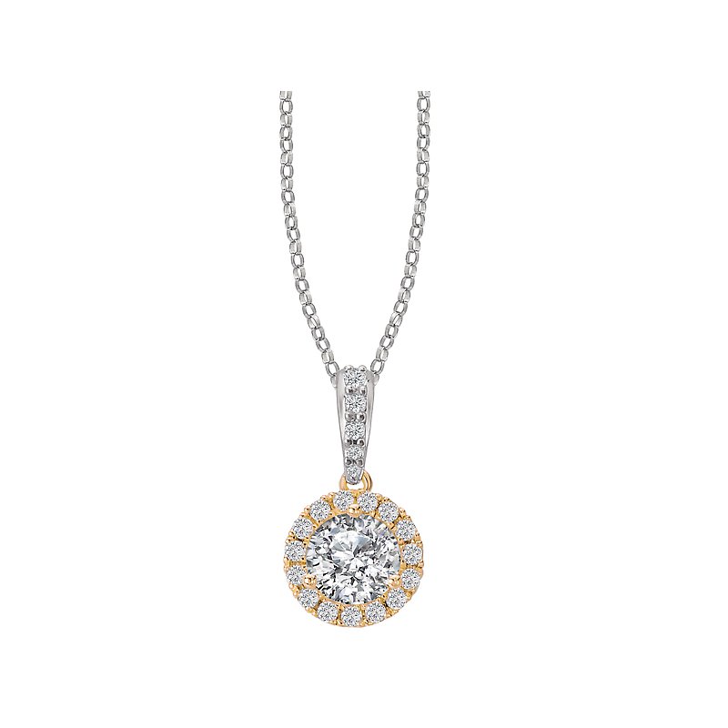 Luxora Ladies Diamond Halo Pendant in 14k White and Yellow Gold