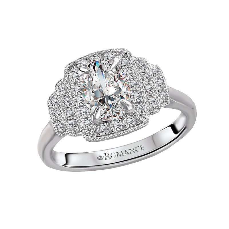Orbelle Halo Semi-Mount Diamond Ring | 18K White Gold Oval Center Stone Setting