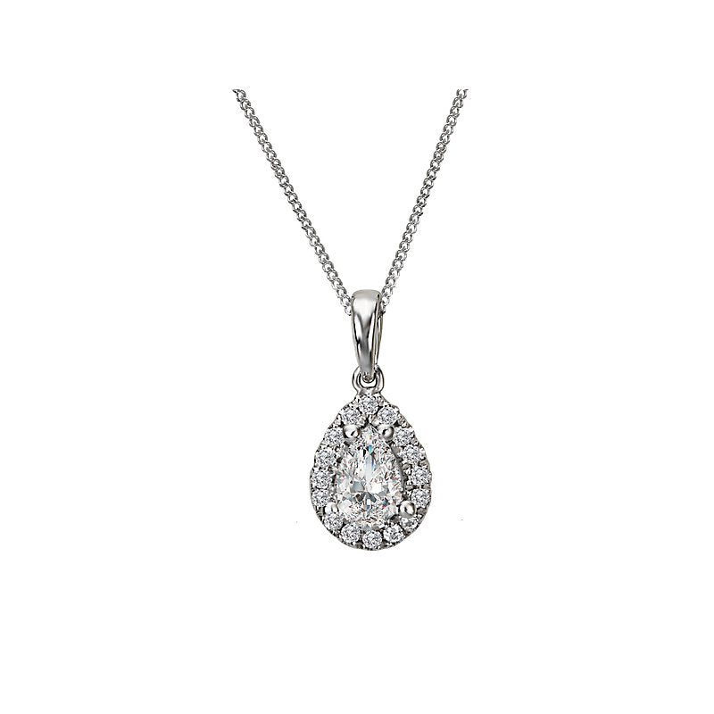 Luxora 14K White Gold Diamond Halo Semi-Mount Pendant for 6x4mm Pear Shaped Center Stone