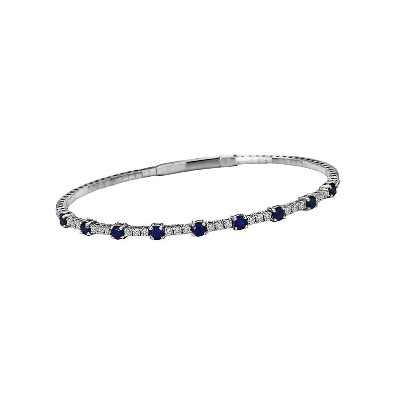 Luxora Ladies Fashion Diamond and Sapphire Bangle Bracelet in 14K White Gold