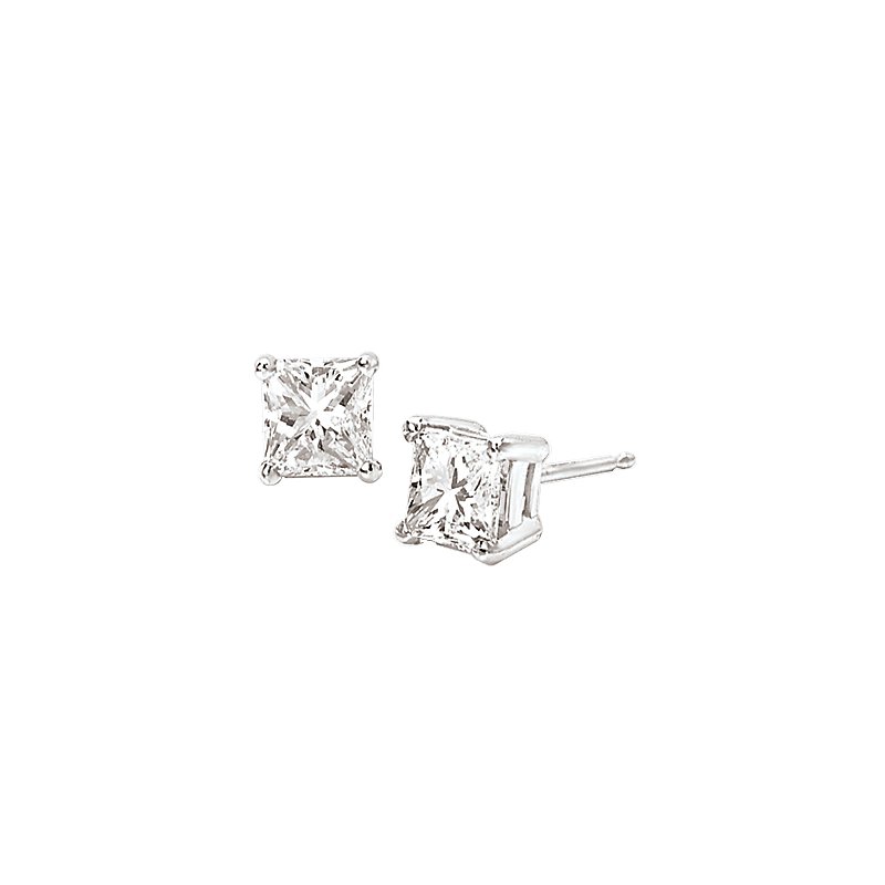 Aurenza Classics Princess Cut Diamond Stud Earrings in 14K White Gold