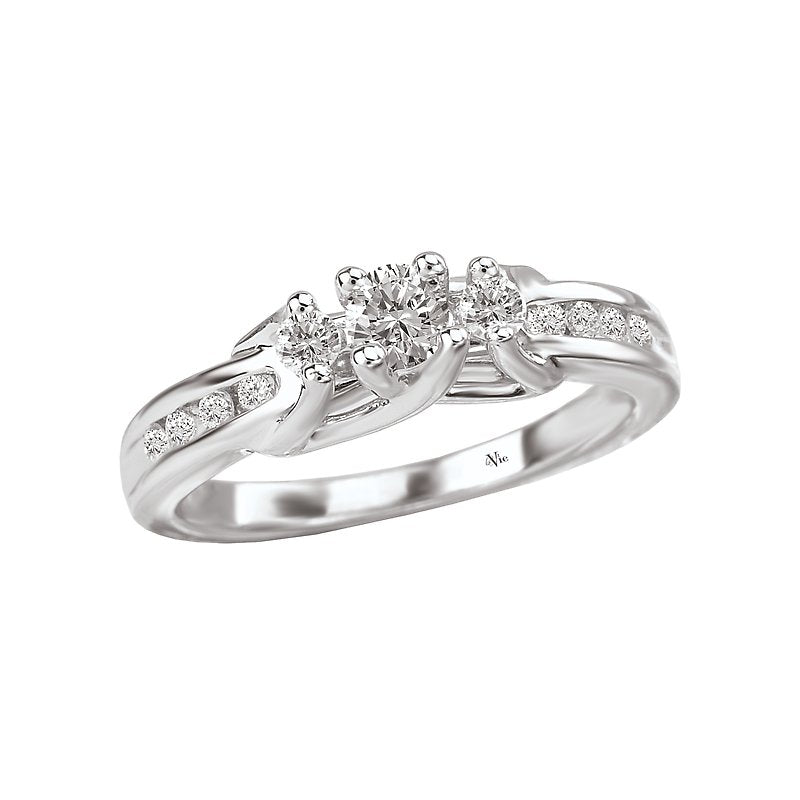 Glemera Petite 3-Stone Diamond Engagement Ring in 14K White Gold
