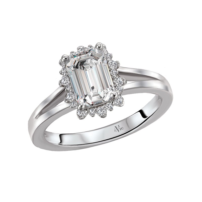 Glemera Halo Diamond Split Shank Semi-Mount Ring in 14K White Gold