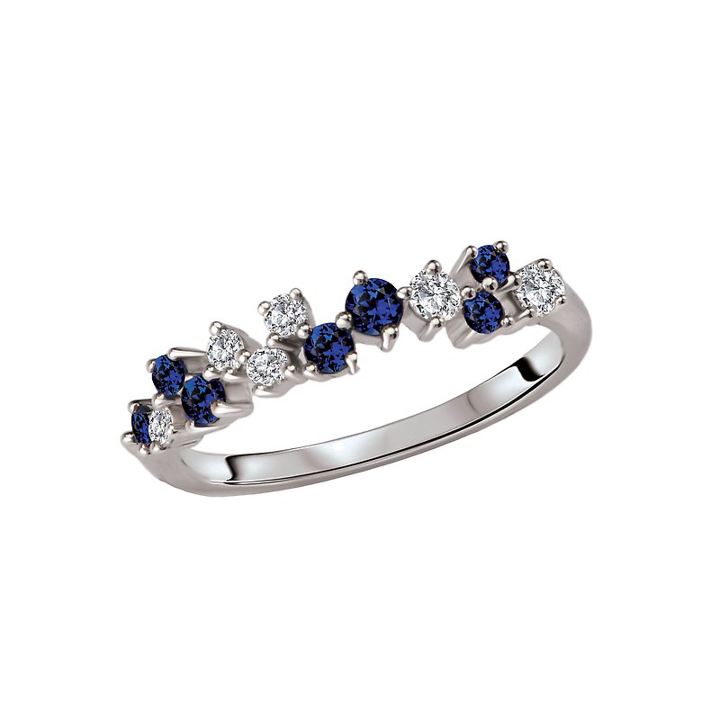 Luxora Diamond and Sapphire Cluster Ring in 14K White Gold