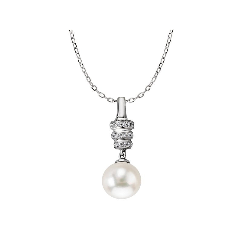 Luxora White Gold Diamond and Freshwater Cultured Pearl Pendant