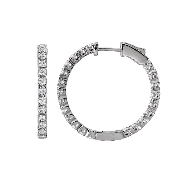 Luxora 14K White Gold Diamond Hoop Earrings - Round Cut 2.0 Carat Total Weight