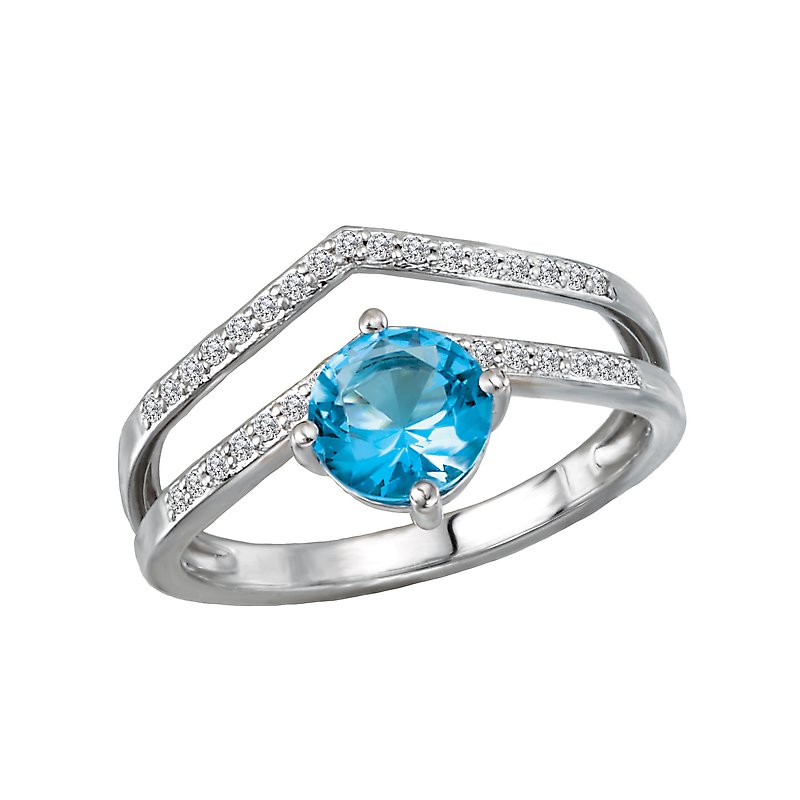 Luxora 14K White Gold Diamond and Blue Topaz Fashion Ring