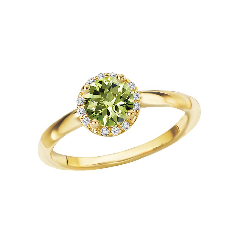 Luxora 14K Yellow Gold Peridot Halo Ring with Diamond Accents