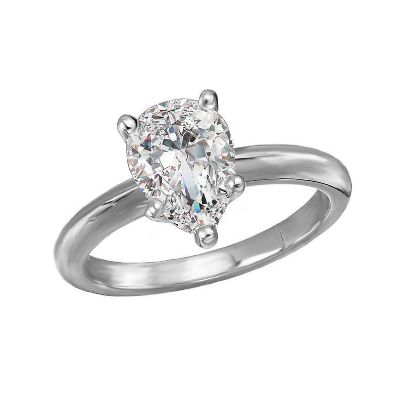 Glemera Solitaire Semi-Mount Diamond Engagement Ring - 14K White Gold Pear Shape 1.25 Carat