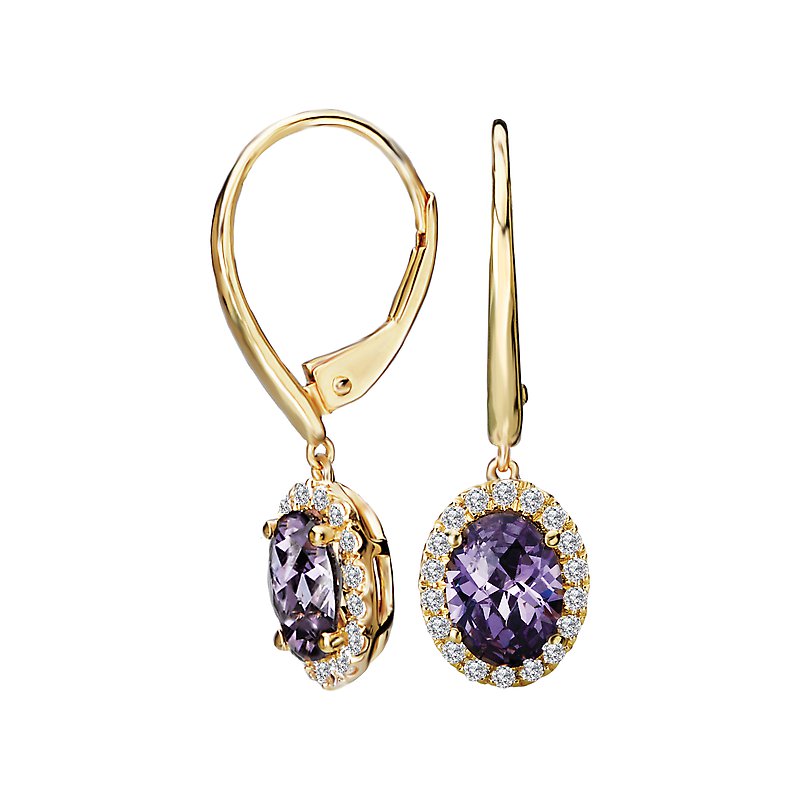 Luxora Amethyst and Diamond Halo Dangle Earrings in 14K Yellow Gold