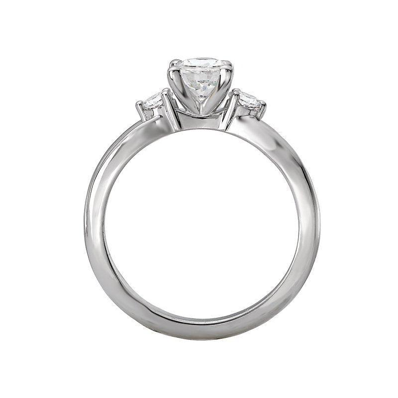 Glemera 3 Stone Semi-Mount Diamond Ring - 14K White Gold Oval Center Setting