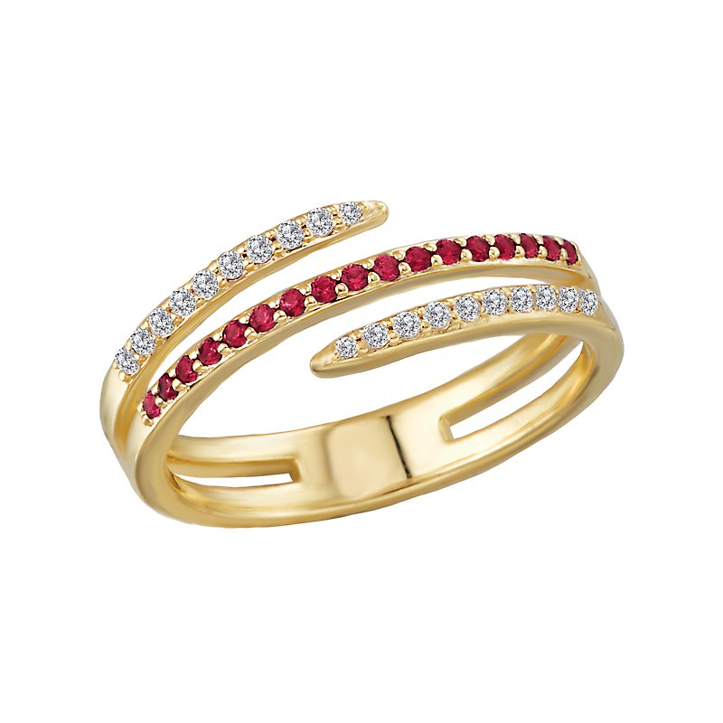 Luxora Classic 14K Yellow Gold Diamond and Ruby Swirl Fashion Ring