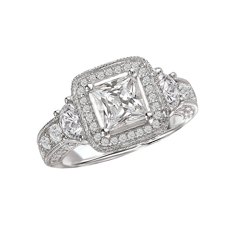 Orbelle Halo Semi-Mount Diamond Ring | 14K White Gold Princess Cut Engagement Ring