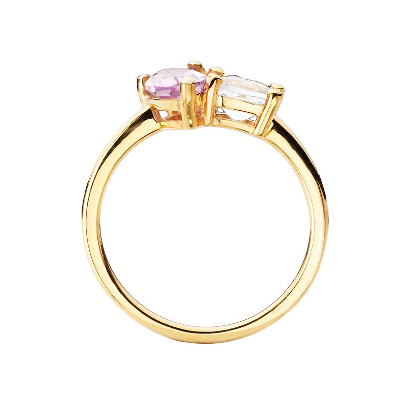 Luxora 14K Yellow Gold Ladies Fashion 3-Stone Gemstone Ring with Marquise Purple and Round Green Amethyst