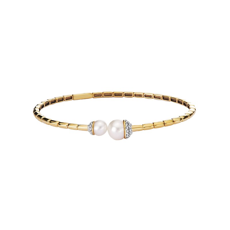 Luxora 14K Yellow Gold Pearl and Diamond Cuff Bracelet
