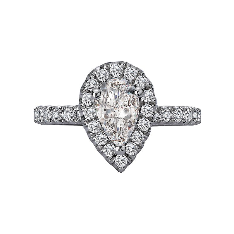 Orbelle Halo Semi-Mount Diamond Ring in 14K White Gold with Lab Grown Pear Shaped Diamond