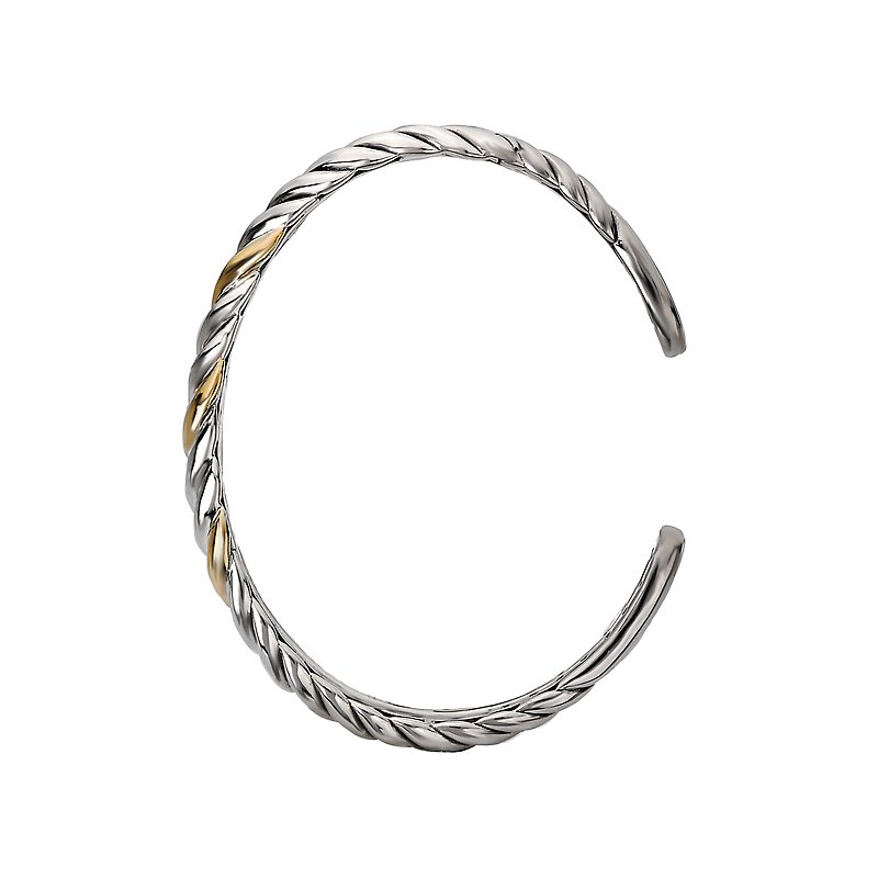 Eleganza Ladies Fashion Two-Tone Bangle Bracelet - High Polished Silver and 18kt Yellow Gold
