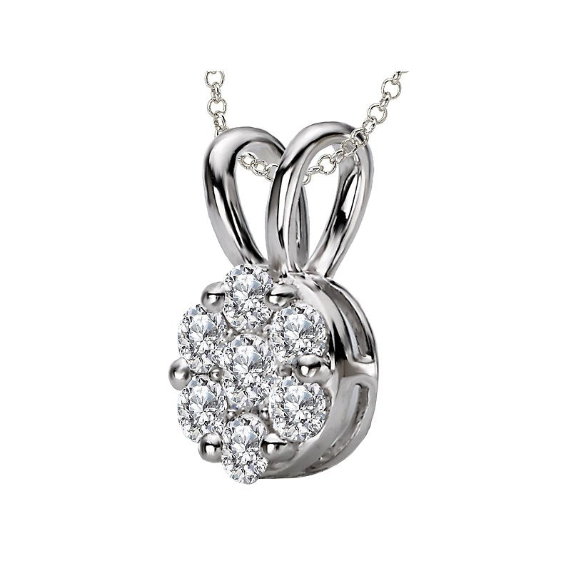 Luxora Ladies Diamond Cluster Pendant in 14K White Gold