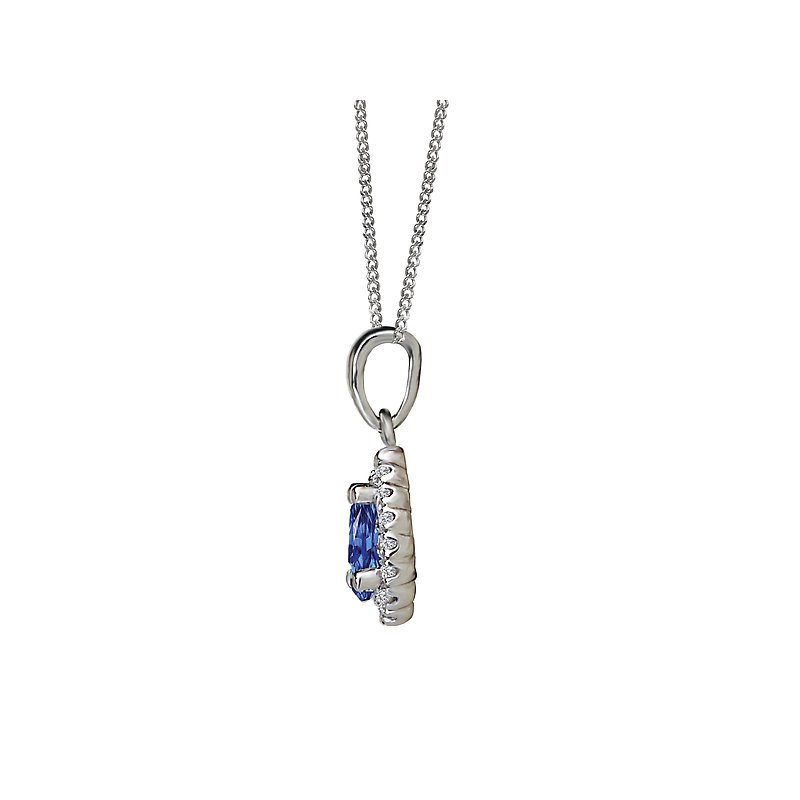 Luxora 14K White Gold Diamond Halo Pear Shaped Sapphire Pendant