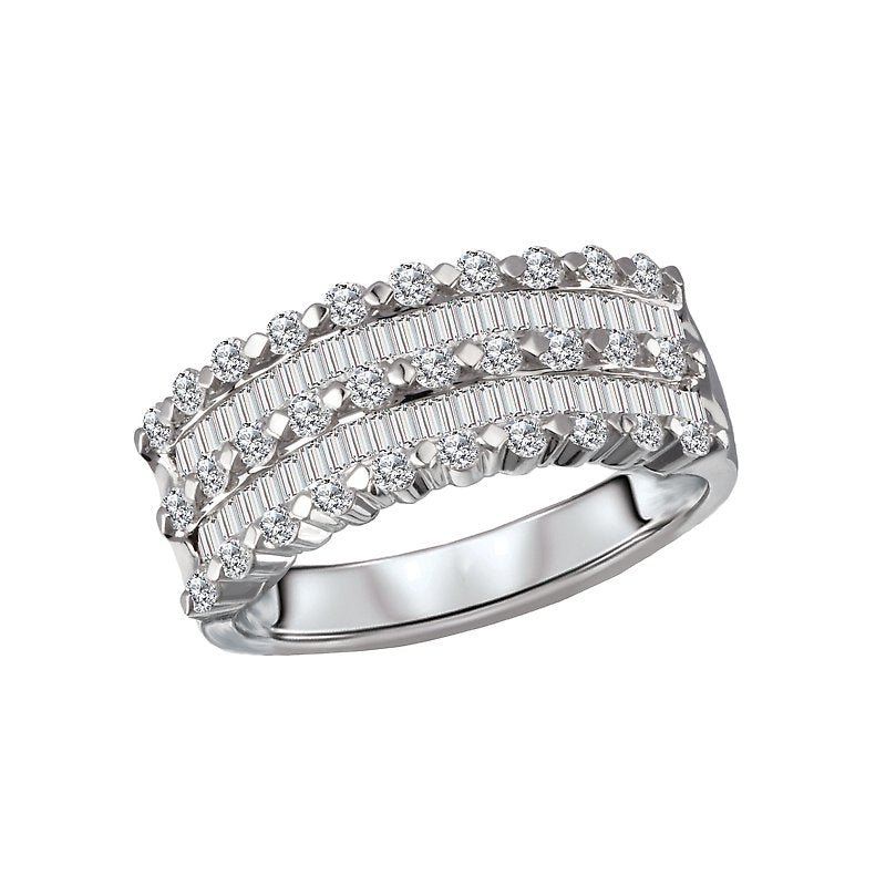Luxora 14K White Gold Diamond Fashion Ring - Classic Round and Baguette Cut Design