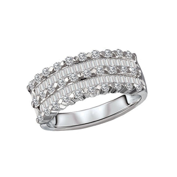 Luxora 14K White Gold Diamond Fashion Ring - Classic Round and Baguette Cut Design