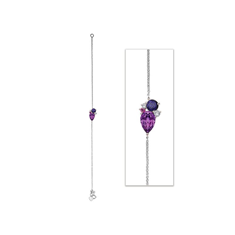 Luxora Gemstone Cluster Rolo Chain Bracelet | 14K White Gold Amethyst Diamond Sapphire Iolite
