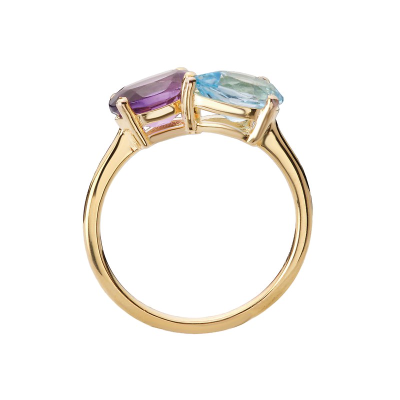 Luxora Amethyst and Swiss Blue Topaz 2-Stone Ring in 14K Yellow Gold