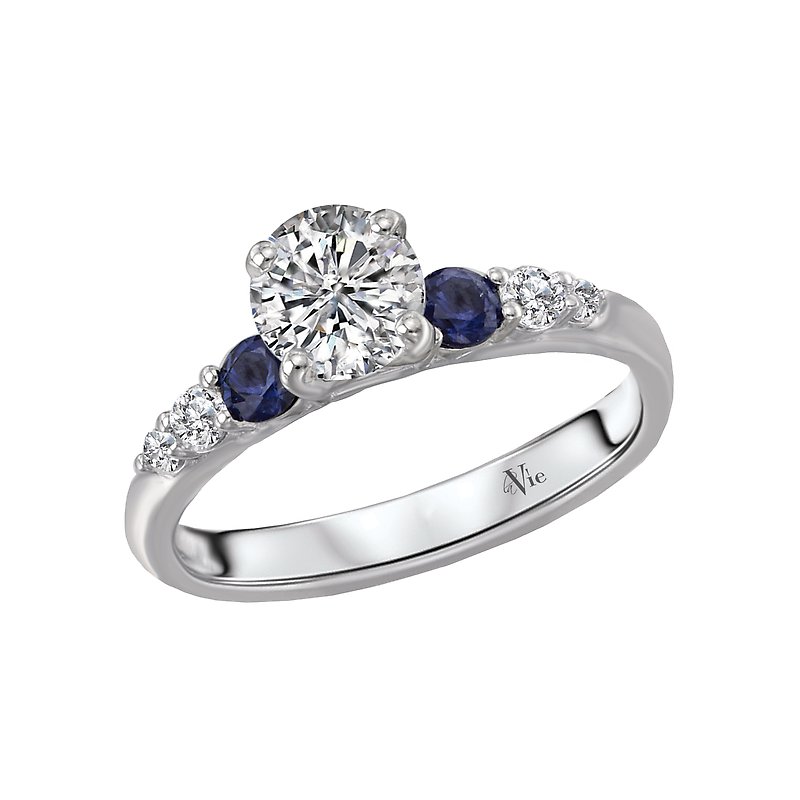 Glemera Bandora 14K White Gold Diamond and Sapphire Engagement Semi-Mount Ring