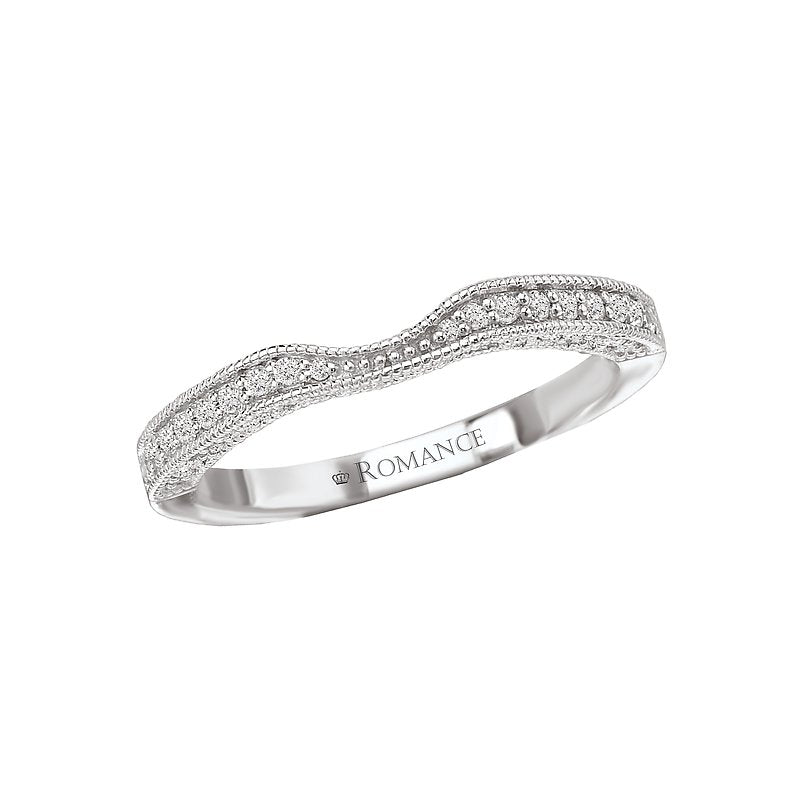 Orbelle Curved 14K White Gold Wedding Band with Milgrain Detail