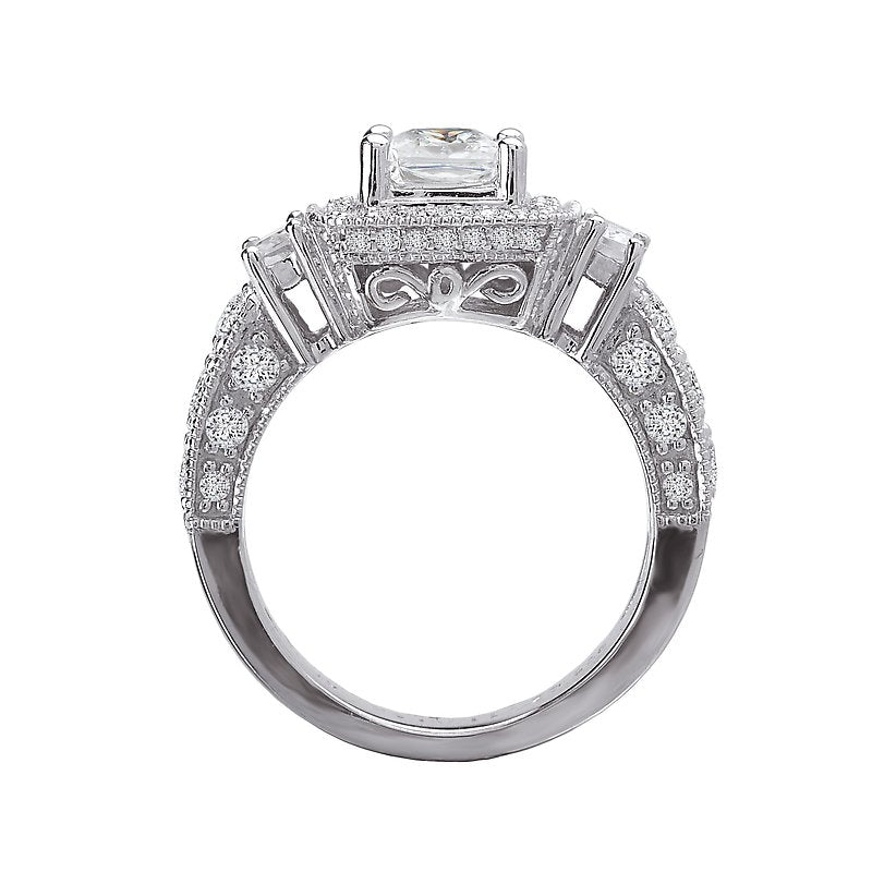 Orbelle Halo Semi-Mount Diamond Ring | 14K White Gold Princess Cut