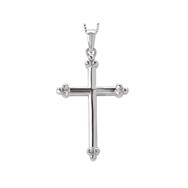 Luxora White Gold Cross Pendant with Beaded Detail - Religious Jewelry